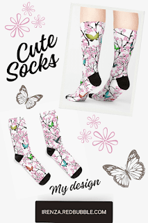 Cherry blossoms with butterflies and birds Socks.