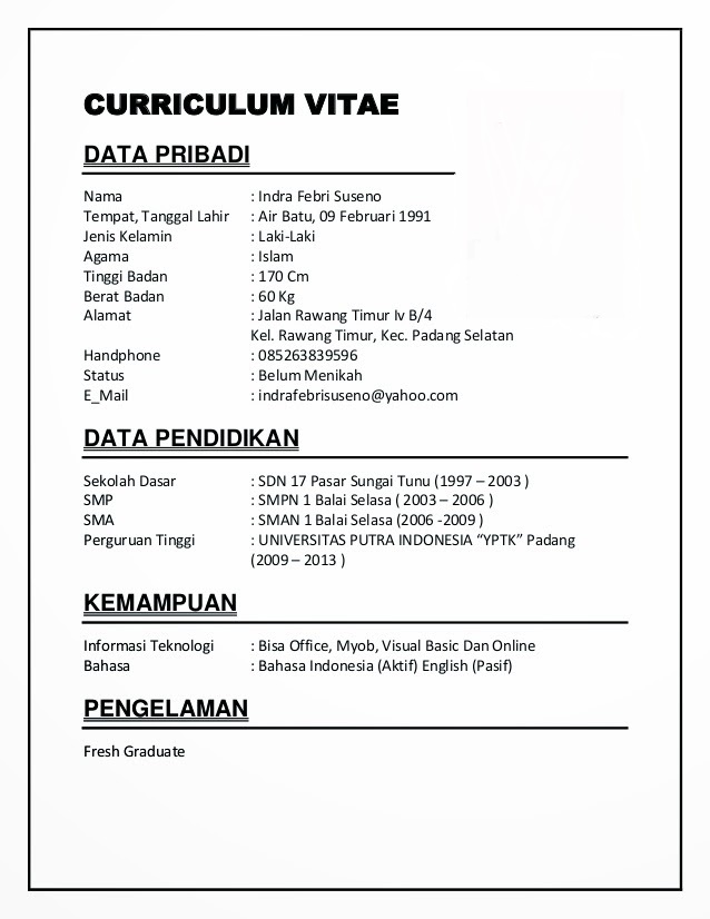 Mhd.Iqbal: Bahasa Indonesia 2 CV (Curriculum Vitae)