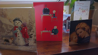 Christmas cards on display