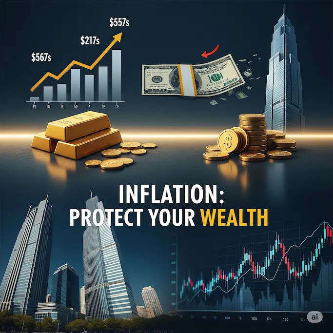 인플레이션 위험 속 자산 보호 전략을 시각적으로 표현한 이미지