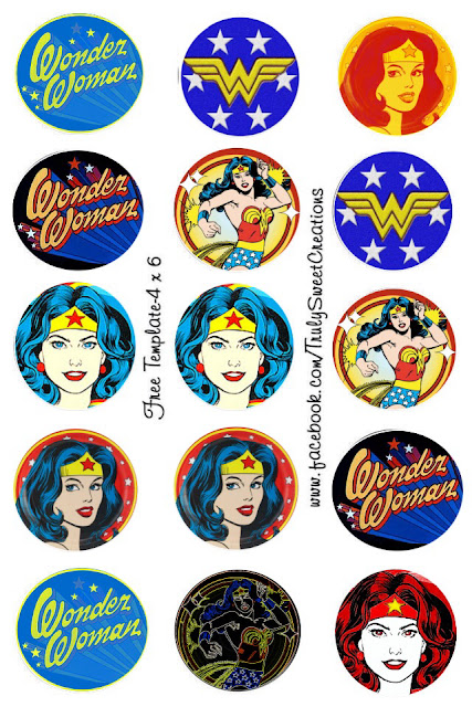 Wonder Woman Vintage: Toppers para Cupcakes para Imprimir Gratis. 