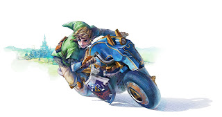 artwork of Link in Mario Kart on the Master Cycle
