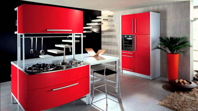 Model Desain Kitchen Sets Merah Minimalis Modern