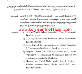 38 மாவட்டங்களில் உள்ள அரசு மாதிரி மேல்நிலைப் பள்ளிகளில் பணிபுரிய 178 பட்டதாரி / முதுகலை ஆசிரியர்களுக்கு விருப்பத்தின் (Willing) அடிப்படையில் மாற்றுப்பணி வழங்கி பள்ளிக் கல்வி இயக்குநர் உத்தரவு!