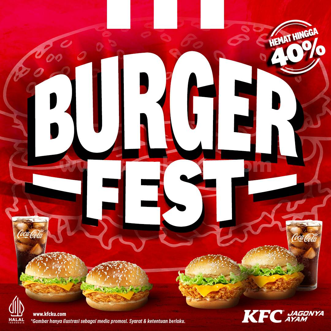 Promo KFC BURGER FEST Hanya Rp. 38.182 : Dapat 2 OR Burger + 1 Coca-Cola