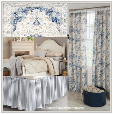 Master Bedroom-New House-Makeover-Blue-Gray-Reeves Bed-Floral Curtains-Ticking Stripe-From My Front Porch To Yours