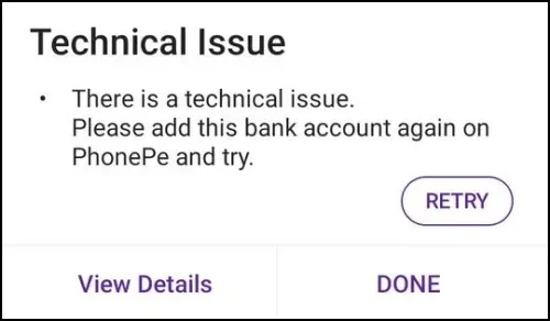 Fix Technical Issue There is A Technical Issue. Please Add This Bank Account Again on PhonePe And Try Problem Solved on PhonePe