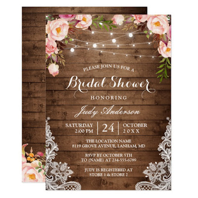  Rustic String Lights Lace Floral Bridal Shower Invitation