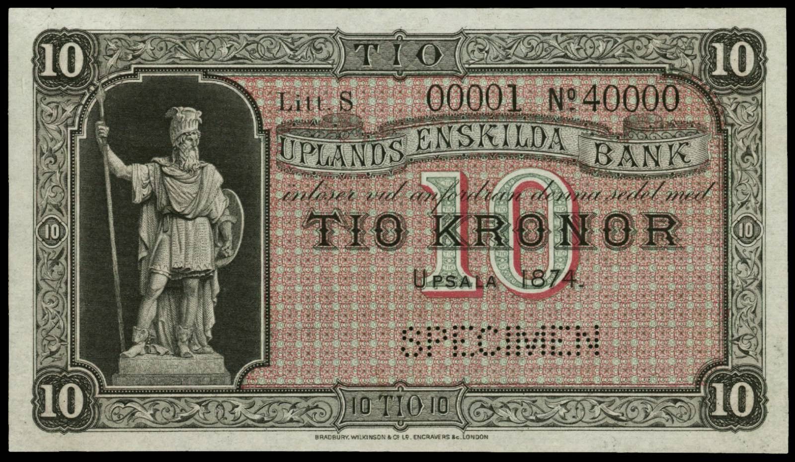 Sweden 10 Kronor 1874 Uplands Enskilda Bank|World ...