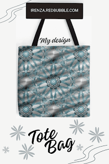 Blue mandala flower on silver Tote Bag