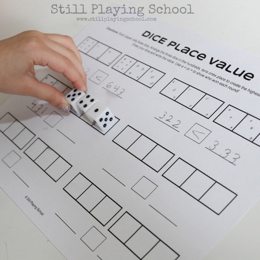 place value game with dice still playing school