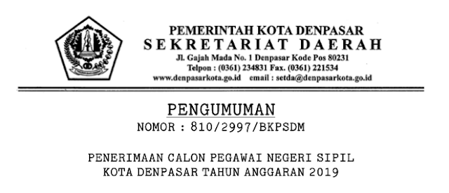 Pengumuman Formasi CPNS Kota Denpasar 2019