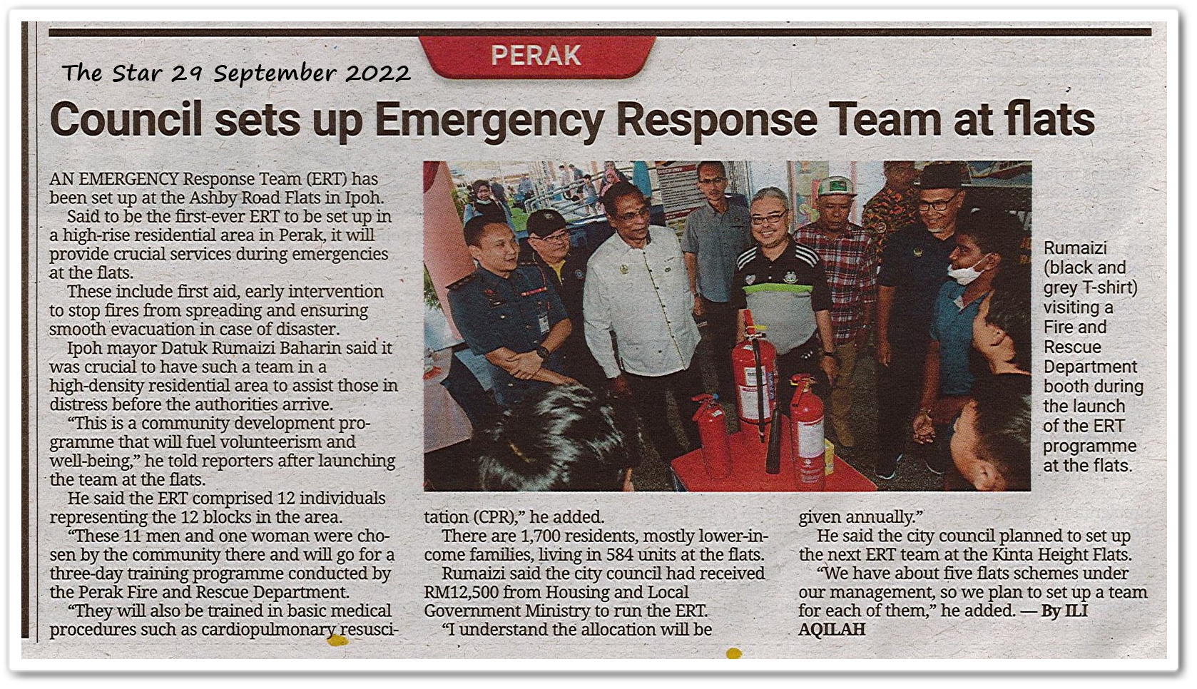 Council sets up Emergency Response Team at flats - Keratan akhbar The Star 29 September 2022