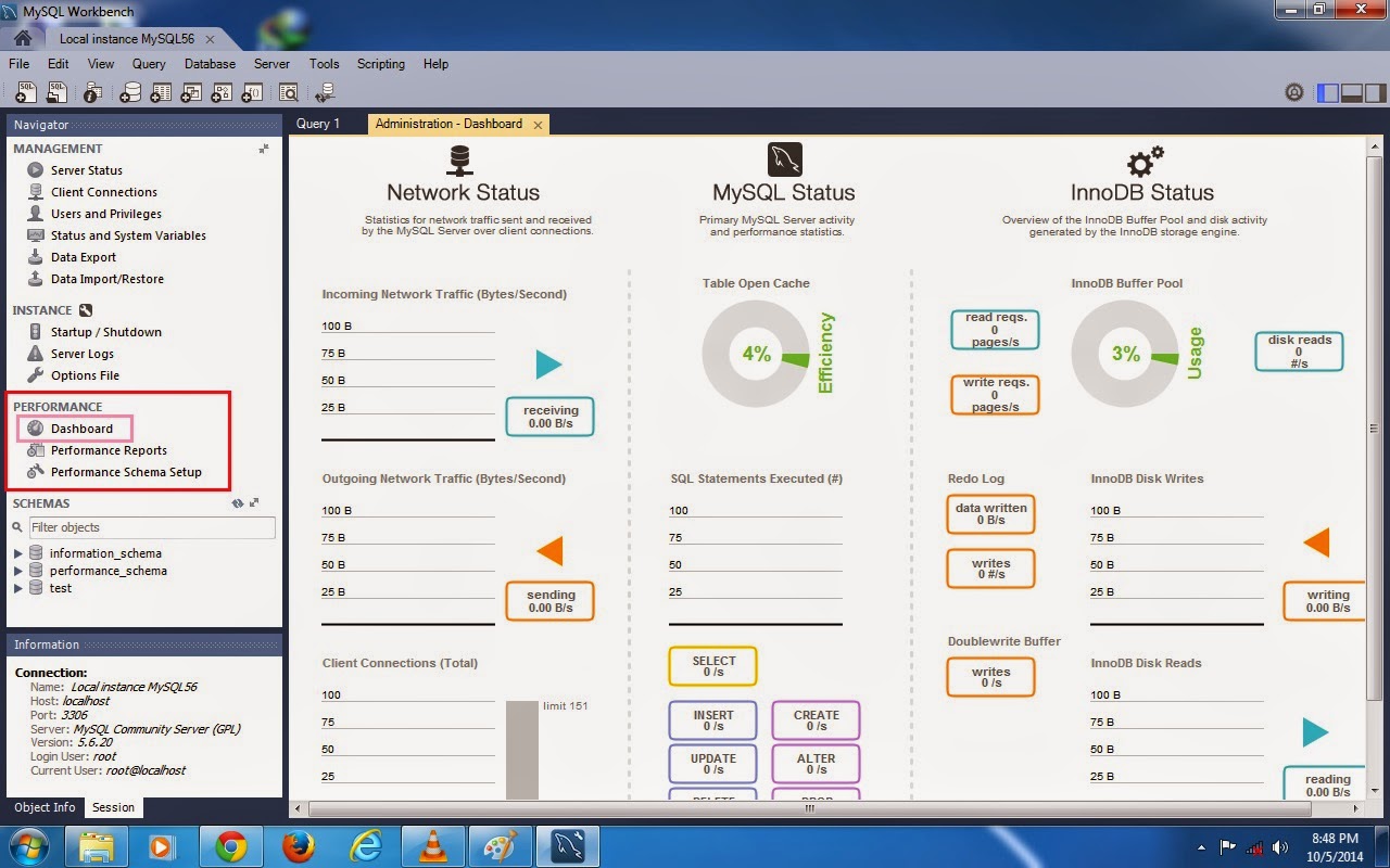 MySQL database server administeration using mysql workbench administeration tool 12