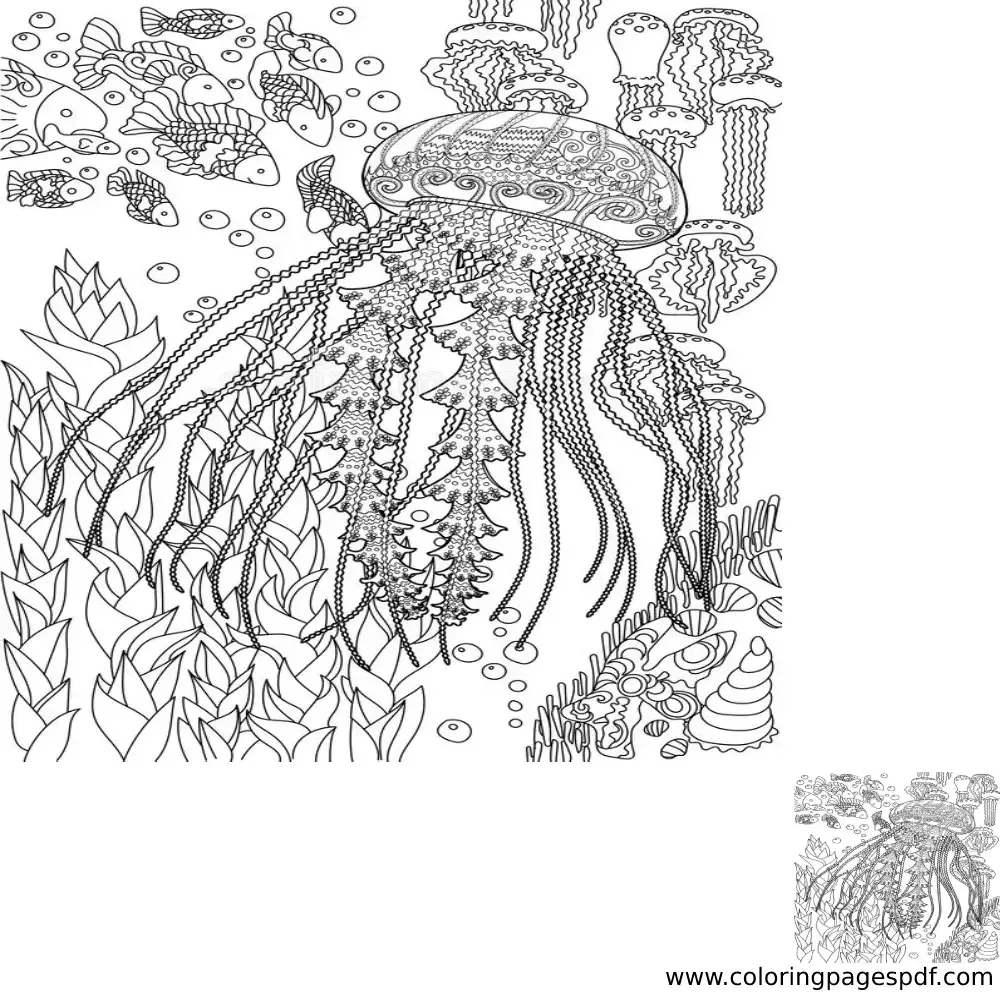 Coloring Page Of A Jellyfish In The Ocean Mandala