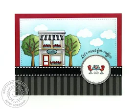 Sunny Studio Stamps: City Streets Cafe Card by Mendi Yoshikawa (with tree from Happy Home set)