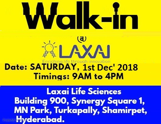 LAXAI Life Sciences Walk In Interview at 1 December