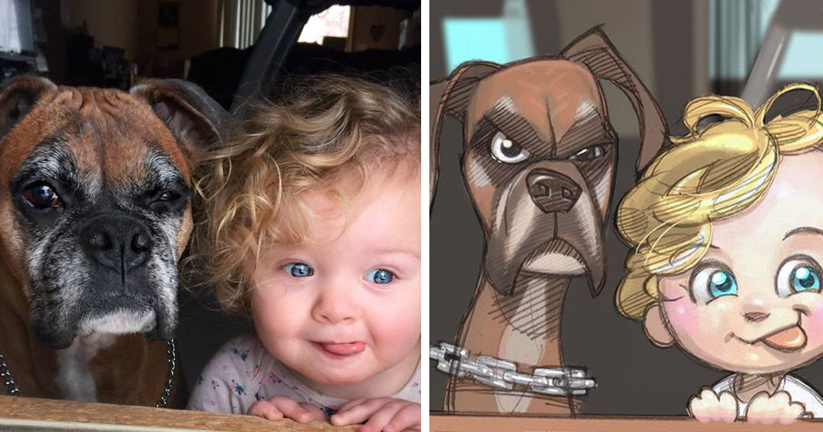 30 Beautiful Cartoonish Illustrations Of People And Their Pets