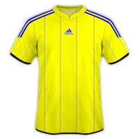 Jersey Bola Kuning Bergaris Biru desain jersey gratis