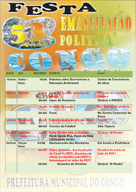 Programação Oficial da Festa de Emancipação Política do Congo PB