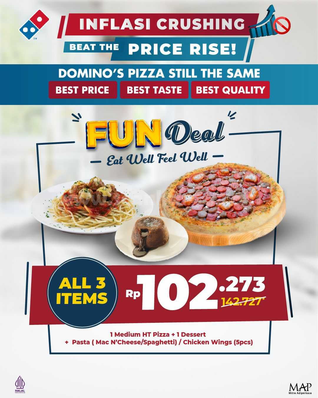 Promo DOMINO’S PIZZA Fun Deal All 3 Items Only Rp 102.273