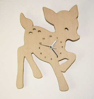 Wooden wall clock - "Baby Deer" nursery wall art girl wood fawn bambi