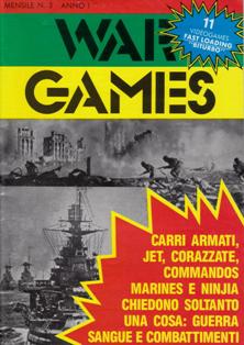 War Games 3 - Ottobre 1986 | CBR 215 dpi | Mensile | Computer | Programmazione | Commodore | Videogiochi
Numero volumi : 31
Cari commandos, marines, guerrafondai, amanti dello «sparaspara» è arrivato finalmente il vostro momento. Vi offriamo da questo mese la possibilità di dare sfogo a tutte le voglie represse che vi portate dietro fin da bambini, quando avete avuto per la prima volta un mitra in mano o una semplice pistola da cowboy. War Games è stata studiata apposta per coloro che nei videogiochi cercano un momento di... guerra dopo troppi di pace. Bando alle gare di atletica o di pallone, a morte gli spaziali o le avventure. Affidiamo la nostra fantasia alle battaglie navali, terrestri o nel cielo dove le pale degli elicotteri solcano soltanto i confini della vostra fantasia. Ma War Games non vuol essere soltanto un'occasione di divertimento. Vuole essere pure il primo vero tentativo di offrire a un pubblico vastissimo i videogiochi di strategia, un settore che in molte altre nazioni è da tempo ai vertici degli interessi dei giovani ma non solo di loro. Crediamo che il nostro sforzo sarà premiato dal vostro interesse e quindi vi invitiamo a gustarvi tutta la rivista.