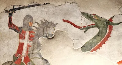 Ο Άγιος Γεώργιος πολεμά τον δράκο. Τοιχογραφία στο κάστρο της Sabbionara, Avio, Lagarina Valley, Trentino-Alto Adige, Italy, 12th century