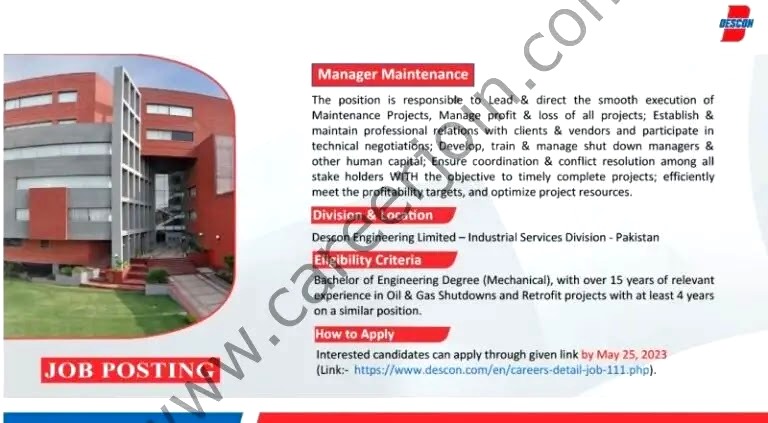 New Jobs in Descon Engineering Ltd