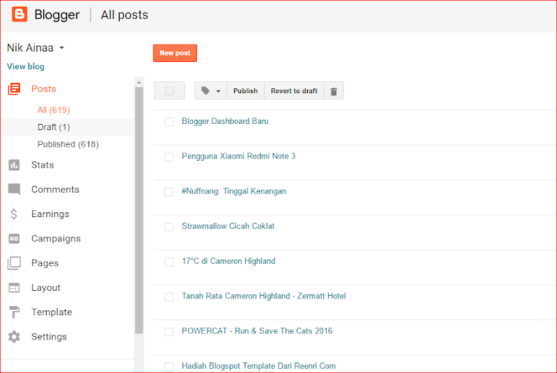 Blogger Dashboard Baru