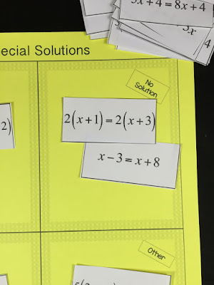 I am a big fan of balancing discovery-based learning and traditional practice.  Special cases can be challenging to understand.  I group “x=0” in with special cases because it often is confused with no solution.