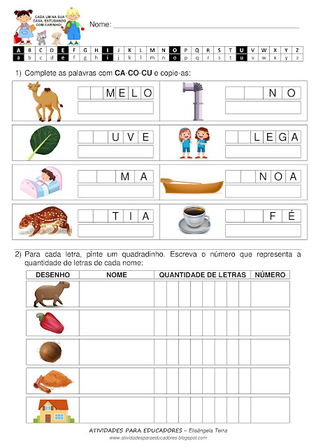 Atividades de Alfabetização com as sílabas CA - CO - CU jpeg