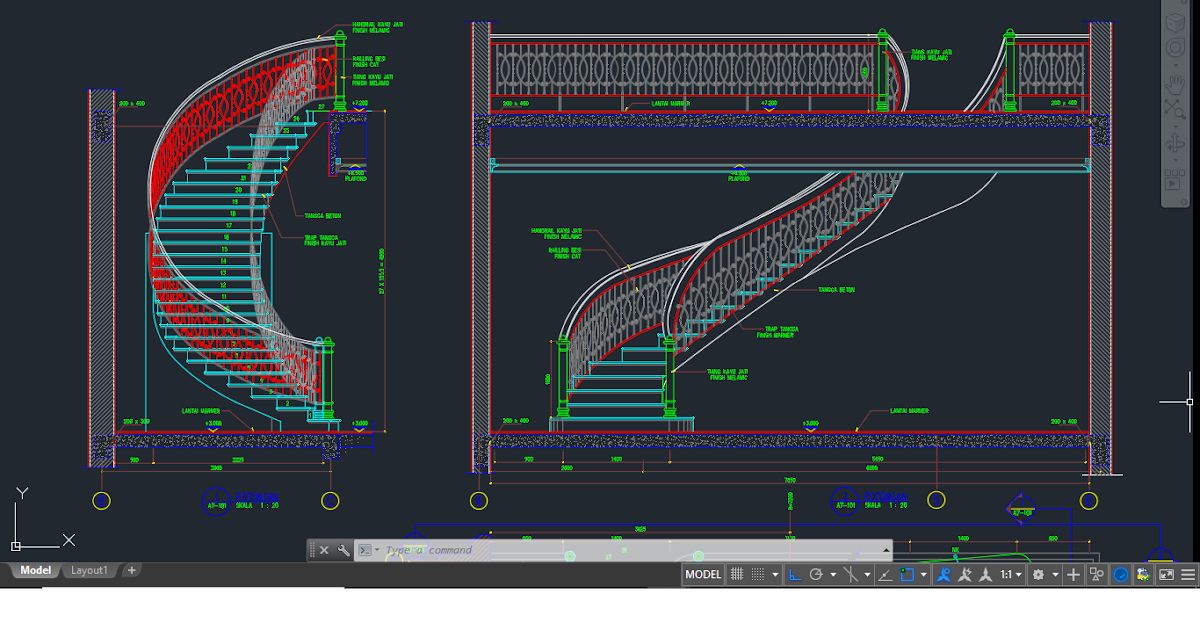 Download Gambar Detail Tangga Format File Autocad DWG 