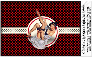 Pin Up in Black with Red Polka Dots Free Printable Candy Bar Labels.