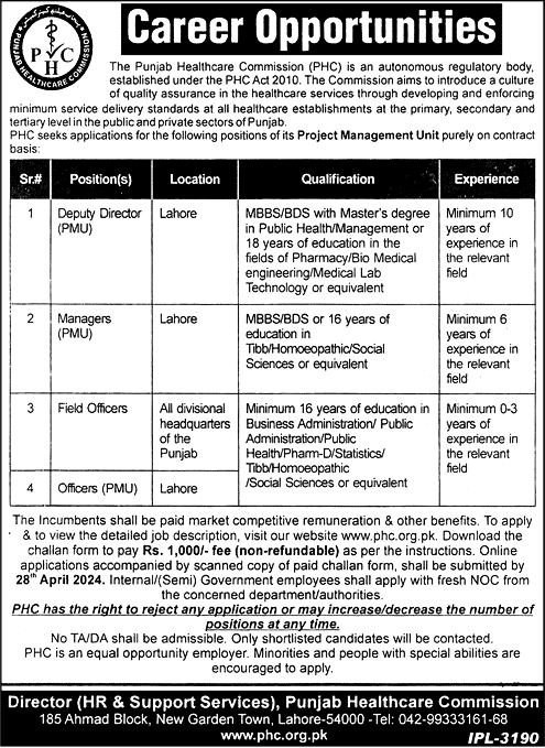 Punjab Healthcare Commission Jobs 2024 Apply Online Now