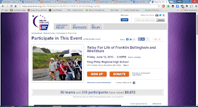 screen grab from Franklin Bellingham Wrentham Relay for Life webpage