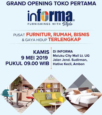 Ambon, Malukupost.com - INFORMA yang merupakan grup bisnis Kawan Lama Retail akan menggelar grand opening tokonya di Maluku City Mall (MCM) lantai underground (UG), Kota Ambon, Maluku, Kamis (9/5) besok pukul 09.00 WIT. Denny Tan, Public Relation Kawan Lama Retail mengatakan Toko INFORMA yang dibuka tersebut merupakan cabang ke 88, yang tersebar di 41 daerah di Indonesia.