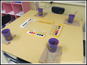photo of: Water Color Paint Station at School: Fine Motor Leads to Fine Arts
