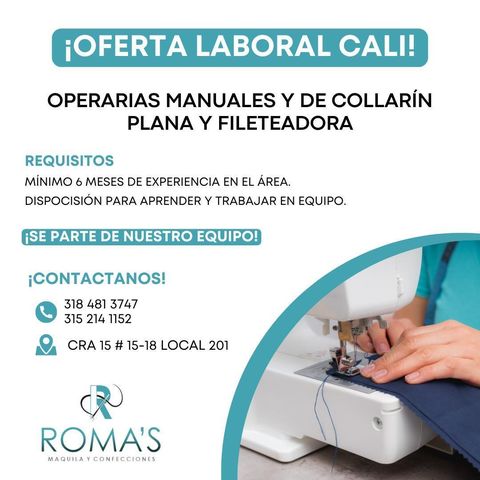 📂 Empleo en Cali HOY como Operaria de Maquina Plana 💼 |▷ #SiHayEmpleo