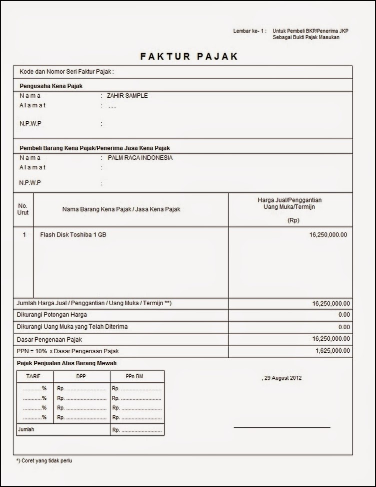 Contoh Faktur Pajak Untuk Jasa - Vontoh