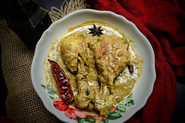 Chicken Rezala, Royal chicken curry, chicken curry, poppyseeds chicken curry, muglai dishes, royal dishes, flavours of Kolkata, chicken dish, shadesofcooking