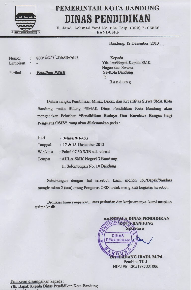 Contoh Surat Undangan Untuk Kepala Dinas Pendidikan