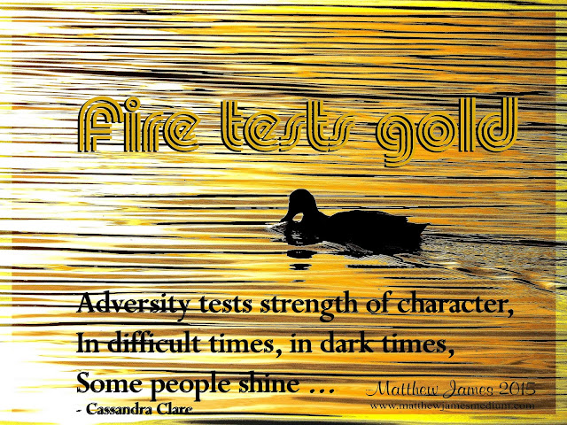 "Adversity tests strength of character. In difficult times, in dark times, some people shines" - Cassandra Clare