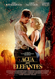 AGUA PARA ELEFANTES. España. Diseño: The Refinery. AGUA PARA ELEFANTES. Water for Elephants. 2011. Estados Unidos. Dirección: Francis Lawrence. Reparto: Reese Witherspoon, Robert Pattinson, Christoph Waltz, James Frain, Hal Holbrook, Paul Schneider, Ken Foree, Tim Guinee.