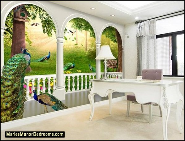 peacock garden mural peacock fantasy forest wallpaper mural Peacock wall art