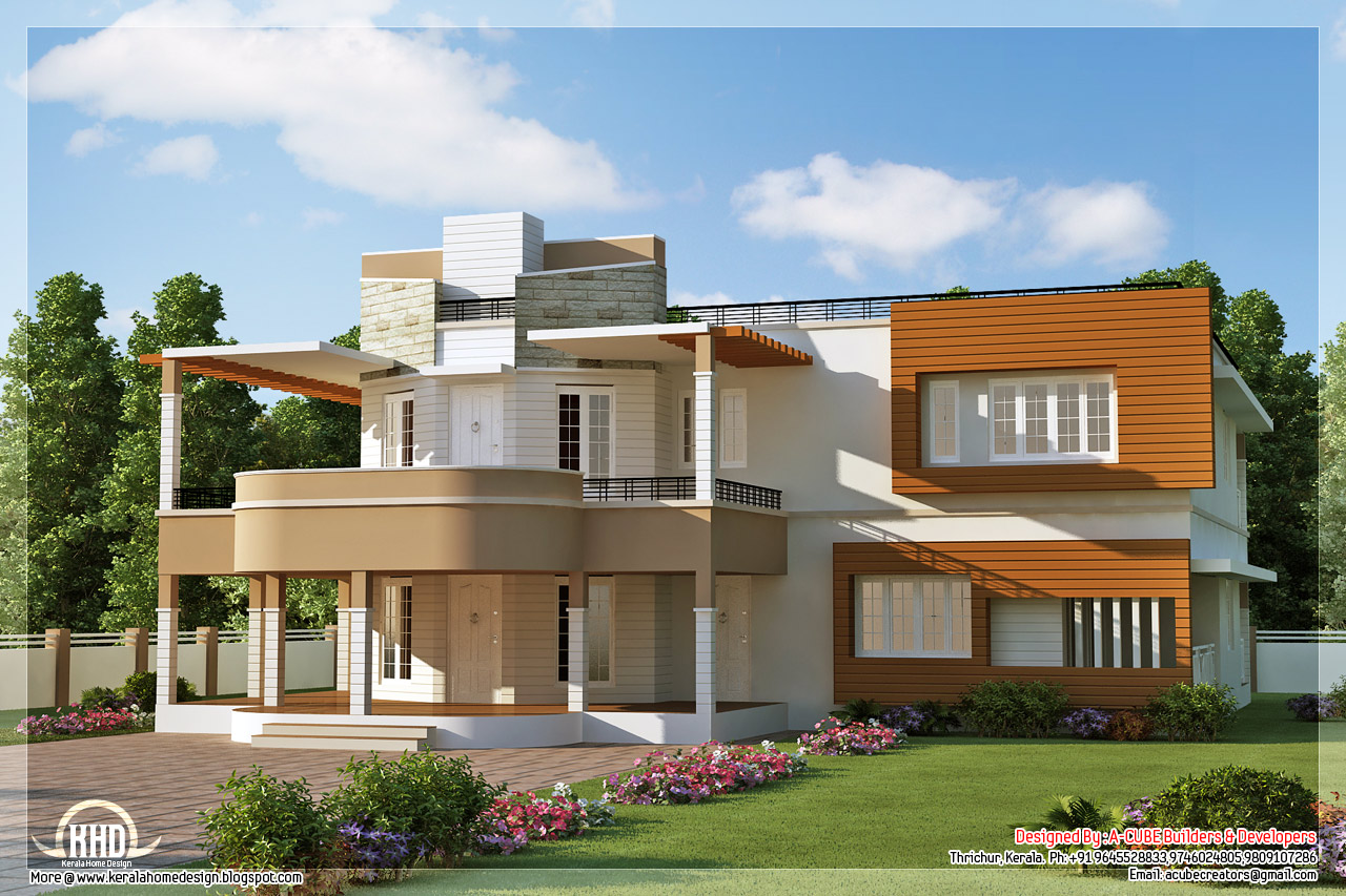 Floor plan and elevation of unique trendy house  Kerala home design and floor plans