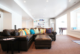 Leather Sectional Modern Basement Family Room Design