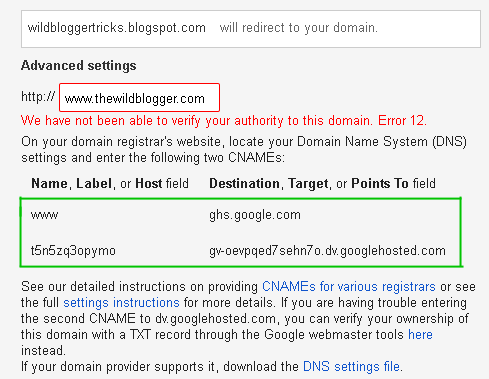 Domain Setting Error