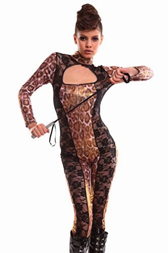 Amour Sexy Leopard Print Black Lace Catsuit Bodysuit Jumpsuit Playsuit Costume