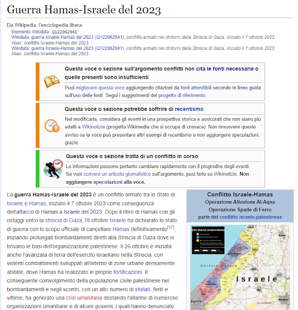 Reazione israeliana e guerra inizio della voce in wikipedia italiana